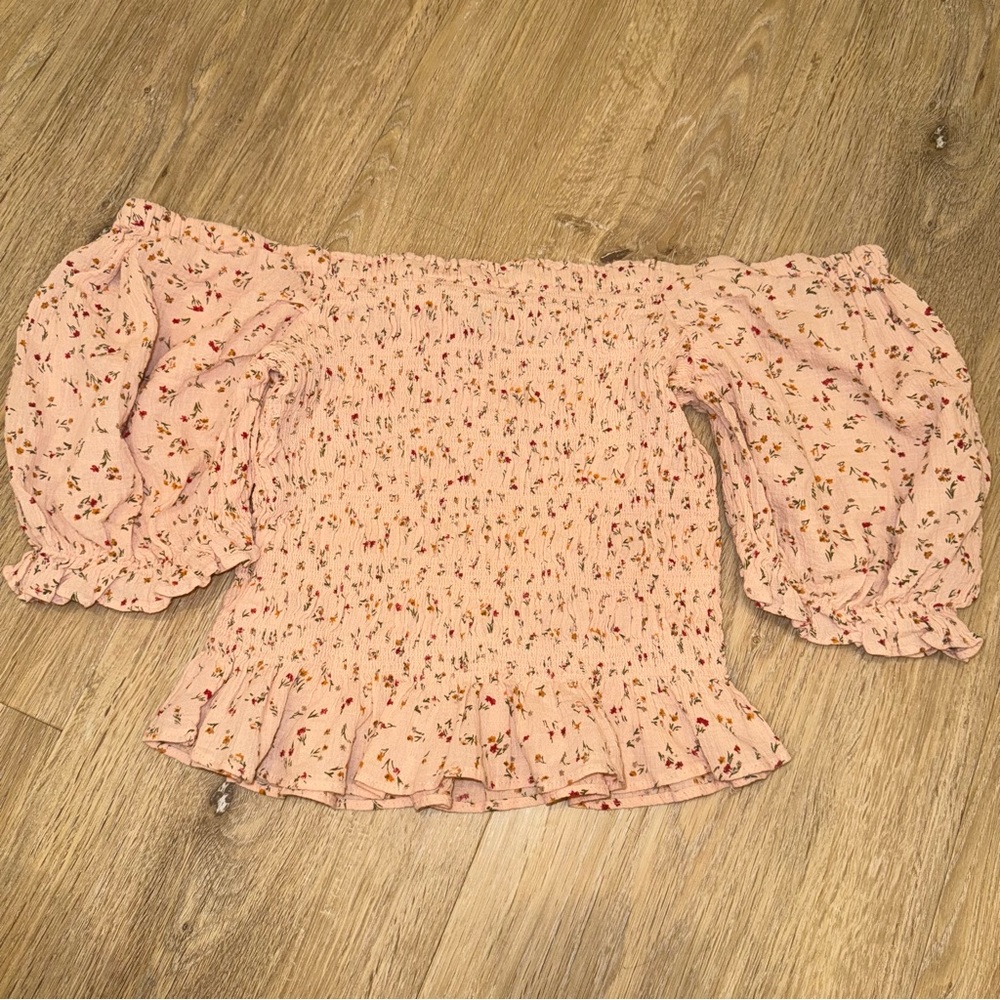 Floral Off-Shoulder Smocked Top - Pink